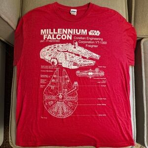 Vintage Red Star Wars Millennium Falcon T-Shirt Size XL
